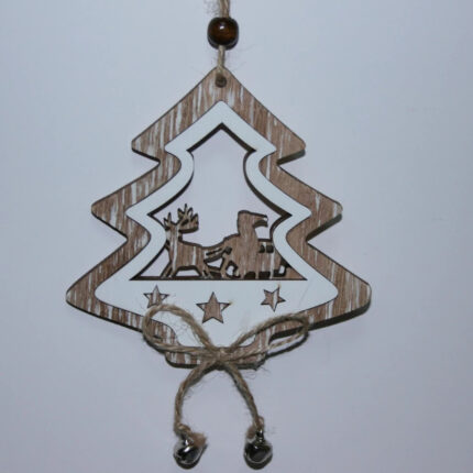Decoratiune bradut din lemn cu clopotei